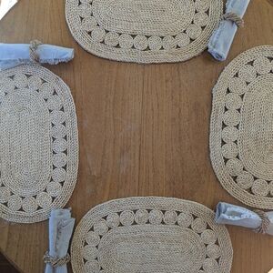 Woven Sisal Placemats with Beaded Wood Napkin Rings